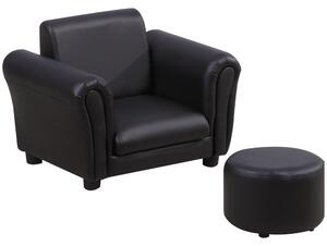 HOMCOM Toddler Chair Single Seater Kids Sofa Set, 54 x 42 x 41cm, Kids Sofa with Stool, Black Aosom UK