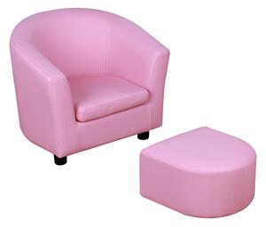 HOMCOM Children's Mini Sofa with Footstool, Thick Padding, Anti-slip Feet, 30 x 28 x 21cm, Pink Aosom UK
