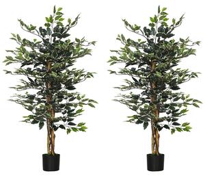 HOMCOM Set of 2 Artificial Ficus Trees, 130cm Tall with Realistic Leaves & Natural Trunks, Indoor/Outdoor Decor, Green Aosom UK