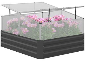 Outsunny Metal Raised Garden Beds with Greenhouse, Open Bottom, TOP Windows for Garden, 57.5/67.5x 126 x 107cm, Dark Grey Aosom UK