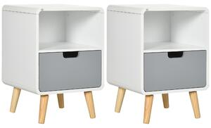 HOMCOM Bedside Table Set of 2, Wooden End Nightstand with Drawer, Scandinavian Nordic Style Lamp Desk Storage Unit for Bedroom, Wood Aosom UK