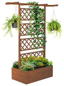 Outsunny Planter Box with Wooden Decorative Trellis Raised Bed for Climbing Plants, Garden and Patio Use, Orange Aosom UK