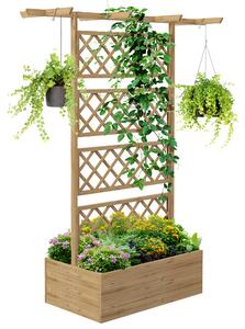 Outsunny Planter Box with Wooden Decorative Trellis Raised Bed for Climbing Plants, Garden and Patio Use, Natural Tone Aosom UK