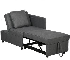 HOMCOM Convertible Chair Bed w/ Seat Thickness, 3-in-1 Multi-Functional Sleeper, Recliner Loveseat w/ 5-level Adjustable Backrest, Pillows, Grey