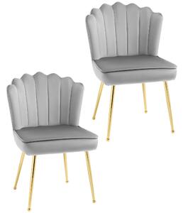 HOMCOM Shell Luxe Velvet Accent Chair, Modern Living Room Chair with Gold Metal Legs for Living Room, Bedroom, Home Office, Set of 2, Grey Aosom UK