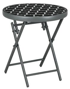 Outsunny Φ45cm Outdoor Side Table, Round Folding Patio Table with Imitation Marble Glass Top, Small Coffee Table, Black Aosom UK