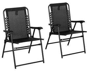 Outsunny Patio Folding Chair Set: 2 Portable Loungers with Armrests, Steel Frame, Camping & Beach Bliss, Black Aosom UK