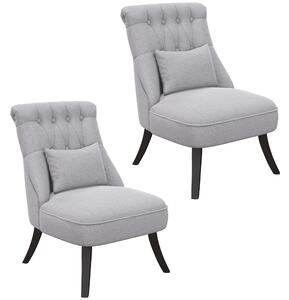 HOMCOM Fabric Single Sofa Dining Chair Tub Chair Upholstered W/ Pillow Solid Wood Leg Home Living Room Furniture Set of 2 Grey Aosom UK