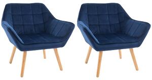 HOMCOM Armchair Accent Chair Wide Arms Slanted Back Padding Iron Frame Wooden Legs Home Bedroom Furniture Seating Set of 2 Blue Aosom UK