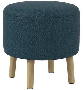 HOMCOM Round Ottoman, Linen Fabric Upholstered Footstool with Storage, Padded Seat & Wooden Legs, Blue