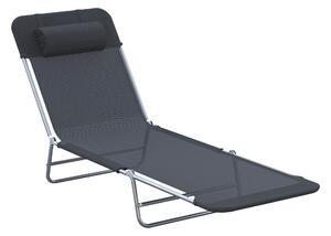 Outsunny Garden Lounger, Portable Outdoor Patio Sun Bed Chair, Adjustable Back Recliner, Lightweight, Light Black Aosom UK