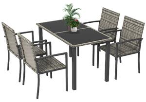 Outsunny Outdoor Dining Set 5 Pieces Patio Conservatory with Tempered Glass Tabletop,4 Dining Chairs - Mixed Grey