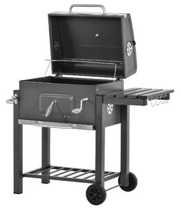 Outsunny Charcoal Grill BBQ Trolley Backyard Garden Smoker Barbecue w/ Shelf Side Table Wheels Built-in Thermometer Aosom UK