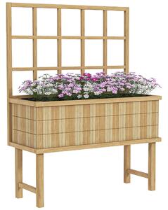 Outsunny Wooden Raised Planter with Trellis for Vine Climbing Plants, Elevated Garden Bed with Drainage Holes and Bed Liner Aosom UK