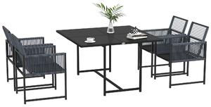 Outsunny 5 Pieces Garden Dining Set, Patio Dining Set, 4 Seater Outdoor Table and Chairs w/ Foldable Backrest, Tempered Glass Top, Handwoven