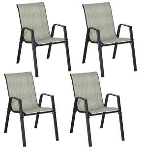 Outsunny Rattan Outdoor Chairs, Stackable Set of 4 with Armrests and Backrest for Patio, Garden, Mixed Grey