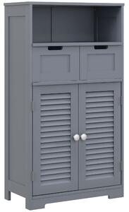 Kleankin Bathroom Storage Cabinet with Drawers, Louvred Doors, Open Compartment, Adjustable Shelf, Grey Aosom UK