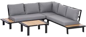Outsunny 4 Pieces Aluminium Garden Furniture Set L Shape Sofa Set with Tables, Cushions for Indoor, Garden, Patio, Dark Grey