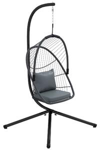 Outsunny Outdoor PE Rattan Swing Chair with Cushion, Foldable Basket Patio Hanging Chair w/ Metal Stand, Rotation Spring Hook, Basket Height