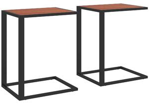 HOMCOM C-Shaped Sofa End Table Set: Metal Frame Accent Tables for Living Room, Bedroom, Walnut and Black Aosom UK