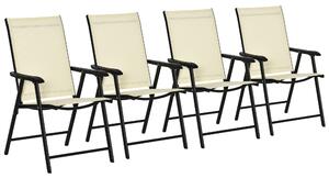 Outsunny Set of 4 Folding Garden Chairs, Metal Frame with Breathable Mesh Seat, Outdoor Patio Dining Chair, Beige Aosom UK