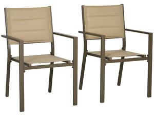 Outsunny Aluminium Stacking Garden Chairs, Set of Two, Durable Outdoor Patio Furniture, Khaki Aosom UK