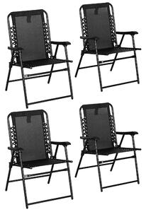 Outsunny Portable Folding Chairs Set of 4, Outdoor Patio Loungers, Steel Frame with Armrest for Camping, Pool, Beach, Deck, Lawn, Black Aosom UK