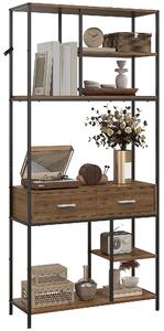 HOMCOM Seven-Shelf Industrial Display Shelf, with Drawers - Brown/Black Aosom UK