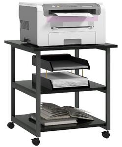 HOMCOM 3-Tier Printer Stand with Storage Shelf, Mobile Printer Table on Wheels, 50 x 50 x 52.5cm Rolling Printer Cart for Office, Black Aosom UK