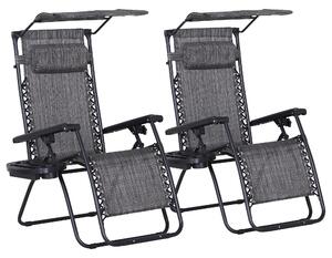 Outsunny 2 Piece Foldable Reclining Garden Chair with Headrest, Zero Gravity Deck Sun Lounger Seat Chair w/ Footrest, Armrest, Cup Holder Aosom UK