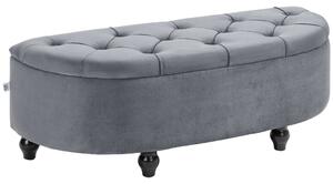 HOMCOM Semi-Circle Bed End Bench Ottoman w/ Storage Tufted Upholstered Accent Seat Footrest Stool w/ Rubberwood Legs for Bedroom & Entryway Aosom UK