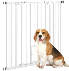 PawHut Extra Tall Pet Gate, Indoor Dog Safety Gate, with Cat Flap, Auto Close, 74-101cm Wide - White Aosom UK
