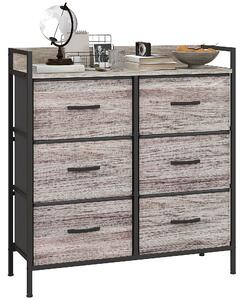 HOMCOM Rustic Chest of Six Fabric Drawers - Grey Wood Effect Aosom UK