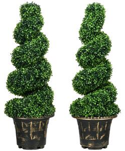 HOMCOM Set of 2 Artificial Plants, Topiary Spiral Boxwood Trees with Pot, for Home Indoor Outdoor Decor, 90cm Aosom UK