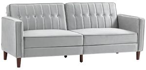 HOMCOM Modern Convertible Sofa Futon Velvet-Touch Tufted Couch Compact Loveseat with Adjustable Split Back, Light Grey Aosom UK