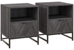 HOMCOM Bedside Cabinets: Dual Nightstands with Drawer & Shelf, Steel Legs for Living & Bedroom, Charcoal Grey Aosom UK