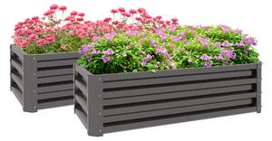 Outsunny Steel Raised Beds for Garden, Outdoor Planter Box, Set of 2, for Flowers, Herbs and Vegetables, Dark Grey