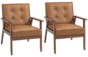 HOMCOM 2 Pack Retro-Style Accent Chair, with Faux Leather Seat - Brown