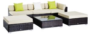 Outsunny 5-Seater Rattan Sofa Coffee Table Set Sectional Wicker Weave Furniture for Garden Outdoor Conservatory w/ Pillow Cushion Brown Aosom UK