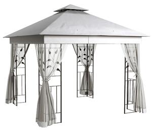 Outsunny 3(m) x 3(m) Double Roof Outdoor Garden Gazebo Canopy Shelter with Netting, Solid Steel Frame, Light Grey