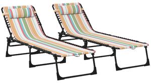 Outsunny Beach Chaise Lounger Pair: 4-Position Adjustable Garden Cots with Metal Frames, Multicoloured