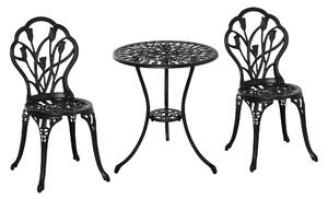 Outsunny 3 Piece Patio Bistro Set, Outdoor Aluminium Garden Table and Chairs with Umbrella Hole for Balcony, Black