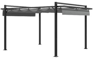 Outsunny 3 x 4m Retractable Pergola, Garden Gazebo Shelter with Aluminium Frame, for Grill, Patio, Deck, Dark Grey