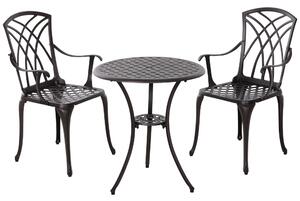 Outsunny Patio Cast Aluminium 3 PCS Bistro Set Coffee Table & 2 Chairs Set Outdoor Garden Furniture Set