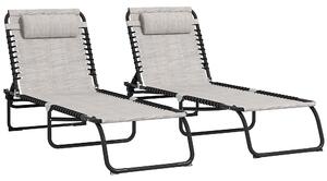 Outsunny 2 Piece Folding Sun Lounger Set, Beach Chaise Chair, 4 Position Adjustable, Garden Cot Camping Recliner, Cream White Aosom UK