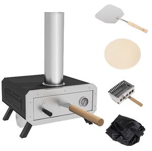 Outsunny Portable Wood Pellet Pizza Oven with 12" / 30cm Rotating Pizza Stone, Peel and Cover, Wood Fired Pizza Maker with Thermometer