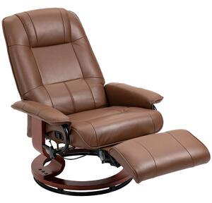 HOMCOM Swivel Recliner, Faux Leather Chair, Upholstered Armchair with Wooden Base for Living Room, Bedroom, Brown Aosom UK