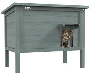 PawHut Outdoor Cat House, Wooden Insulated with Removable Floor, Waterproof & Openable Roof, Charcoal Grey Aosom UK