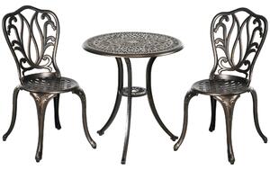 Outsunny 3 Piece Garden Bistro Set Aluminium Outdoor Furniture Set for 2 Patio Chairs and Table with Umbrella Hole Bronze Tone