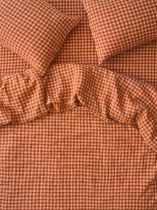 Cinnamon & Peach Colour Drenched Gingham Linen Blend Duvet Cover | Single | Piglet in Bed